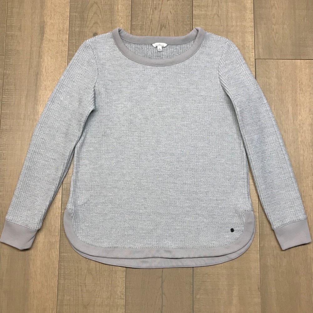L.L. Bean Signature Top Shirt Womens Sz L Gray Waffle Knit Pullover Long Sleeve